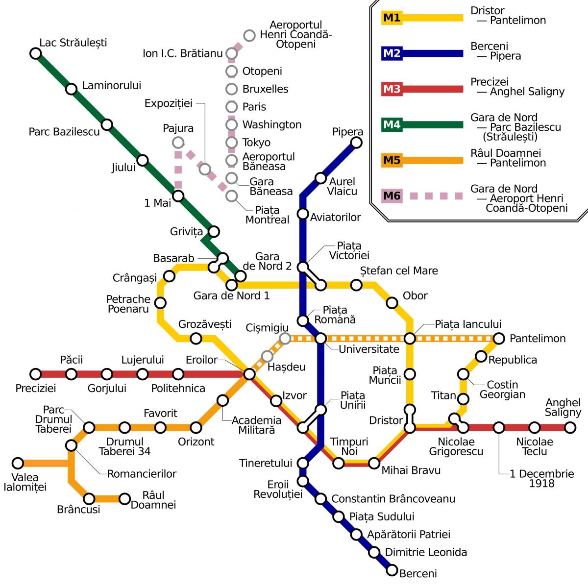 Mappa delle stazioni della metropolitana di Bucarest