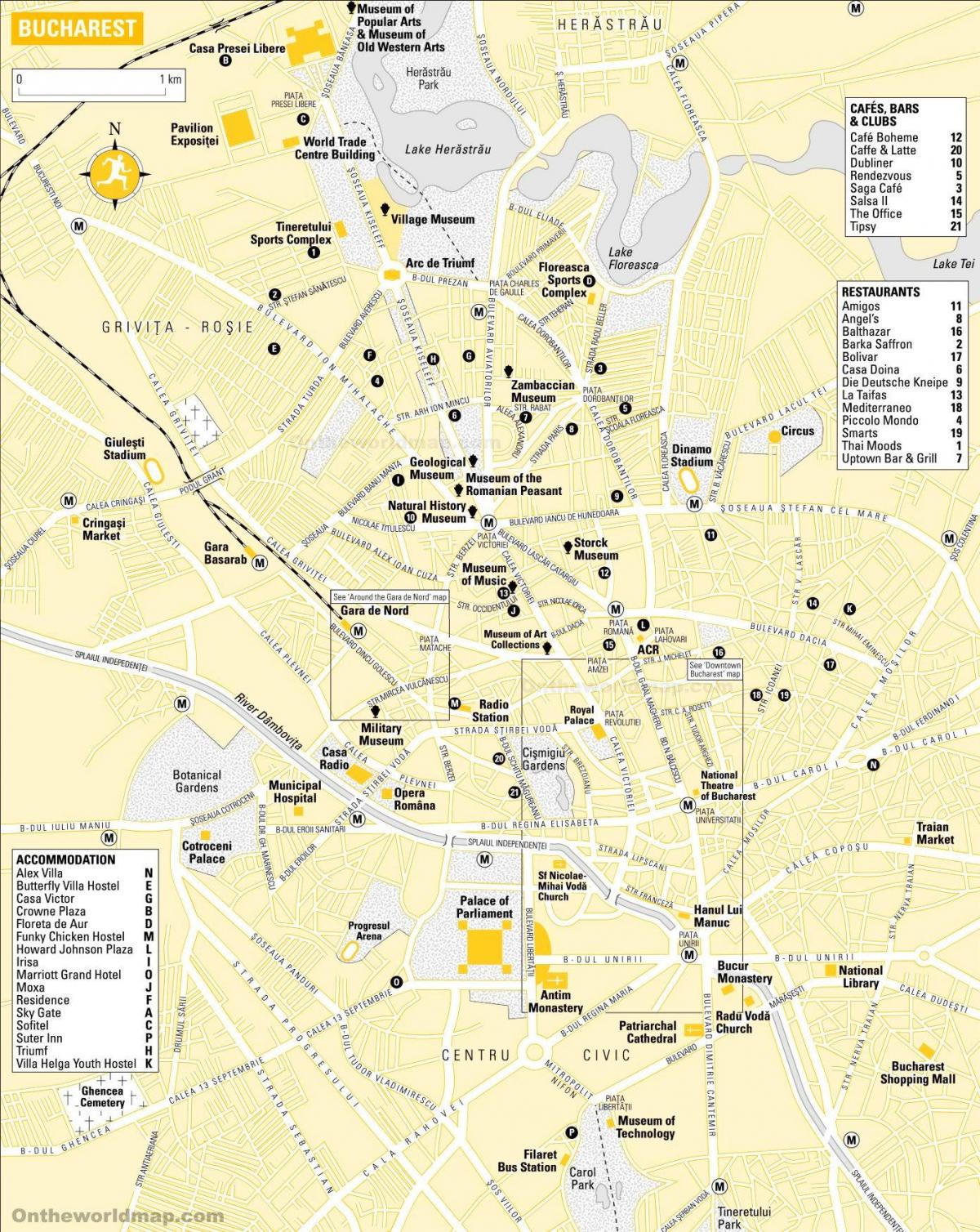Mappa dei tour a piedi di Bucarest
